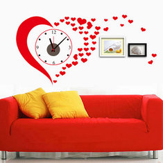 DIY PVC Red Heart Love Wall Clock Stickers Home Decoration