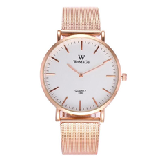 WOMAGE 699 Fashion Couple Quartz Watch Casual Rose Gold Mesh Band Wrist Watch
