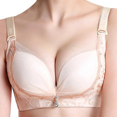 Adjustable Gather Wireless CD Cup Thin Lace Embroidery Bra
