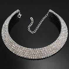 Shinny Full Crystal Rhinestone Collar Choker Necklace Silver