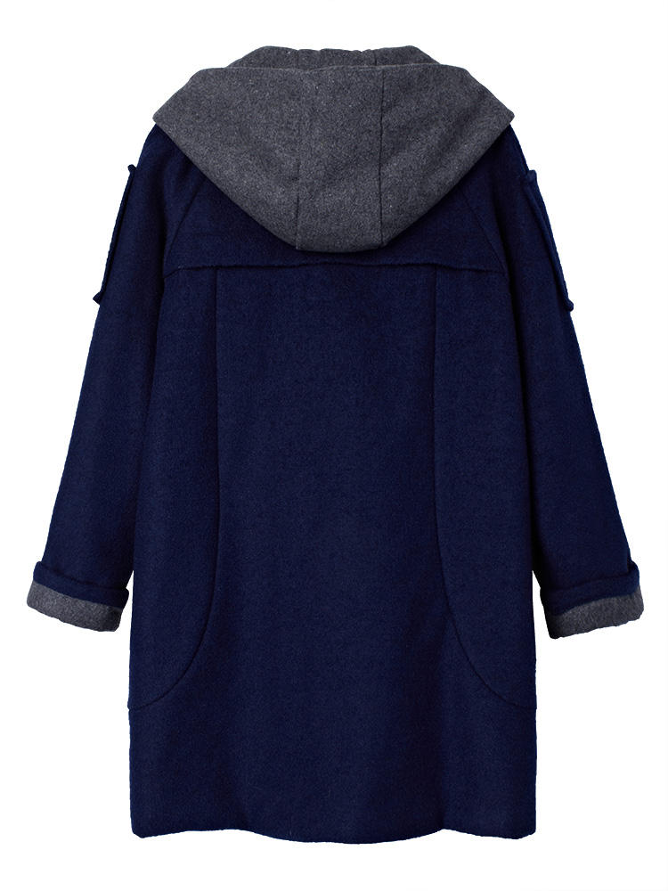 Plus Size Elegant Double Breasted Hood Long Woolen Coat at Banggood