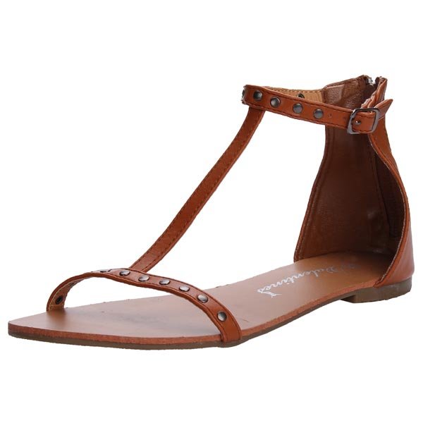 T Strap Rivet Zipper Buckle Casual Flat Sandals - US$13.99 sold out