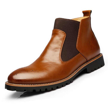 Men Comfortable Genuine Leather Elastic Band Boots