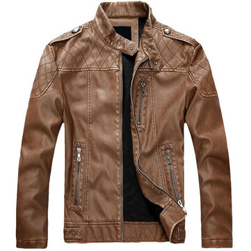 Men's Quality PU Leather Jacket Slim Fit Plush Thick Warm Jacket Coat ...