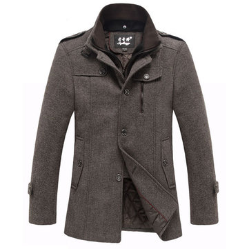 Mens Thickened Stand Collar Wool Blend Tweed Coats Winter Zipper ...